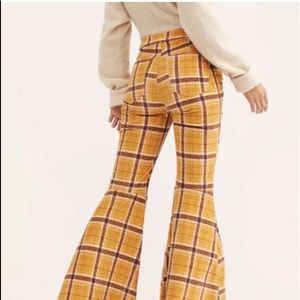 Free People Just Float On Yellow Plaid Corduroy Bell Bottom/Ultra Flare Leg